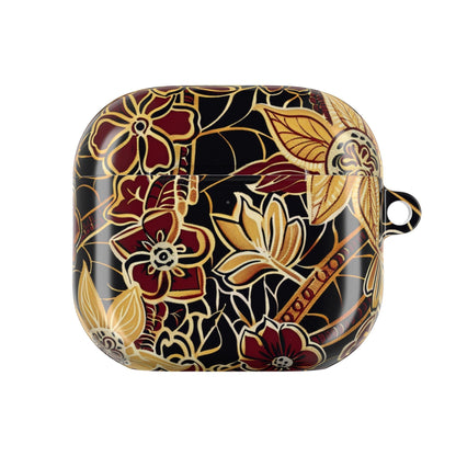 Floral Gold Filigree AirPod Case — Black & Burgundy Decorative Protective Cover - DIGITAL X
