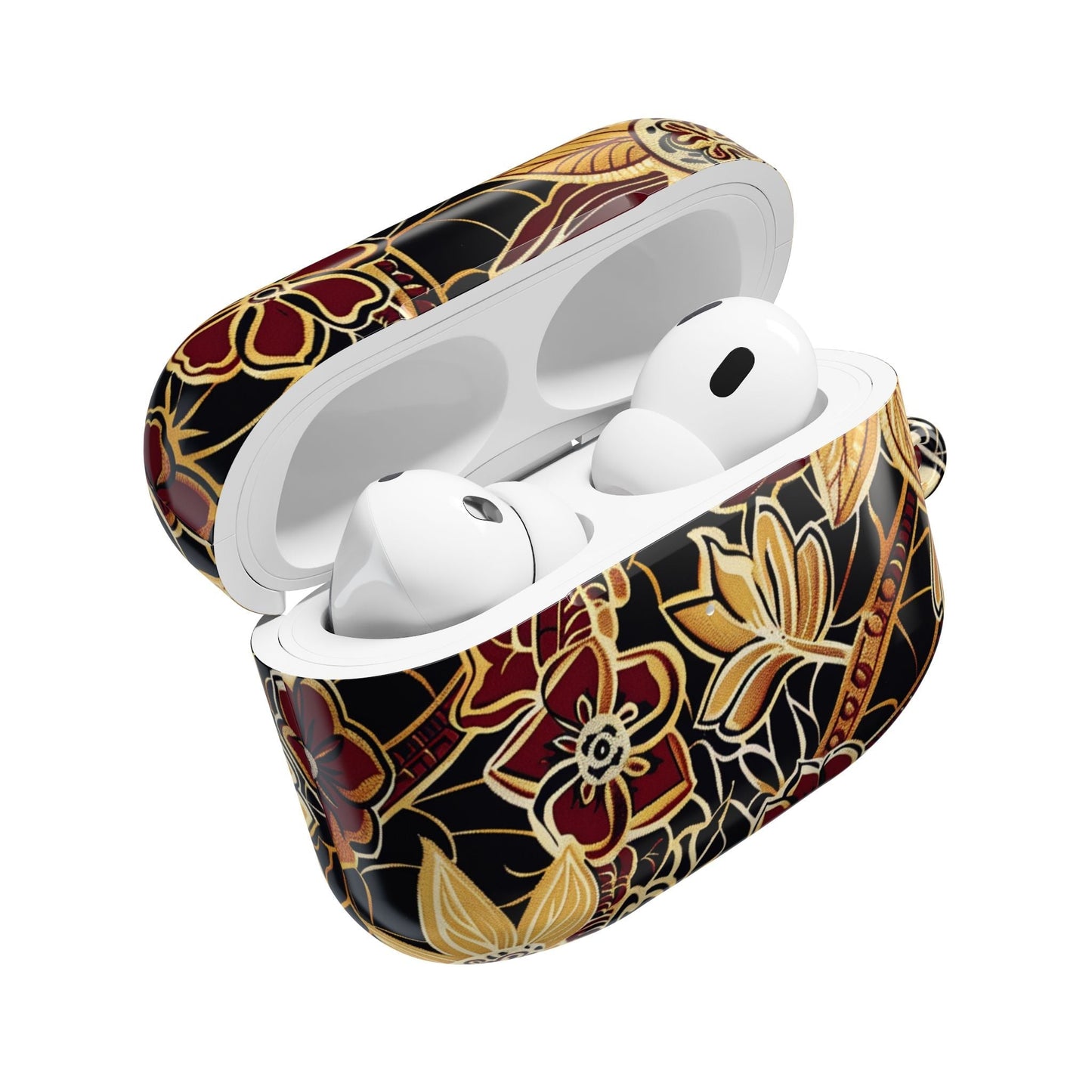 Floral Gold Filigree AirPod Case — Black & Burgundy Decorative Protective Cover - DIGITAL X
