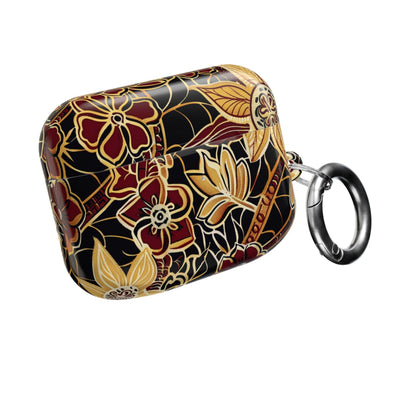 Floral Gold Filigree AirPod Case — Black & Burgundy Decorative Protective Cover - DIGITAL X
