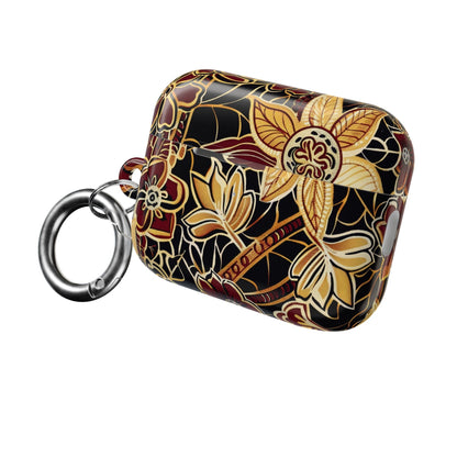 Floral Gold Filigree AirPod Case — Black & Burgundy Decorative Protective Cover - DIGITAL X