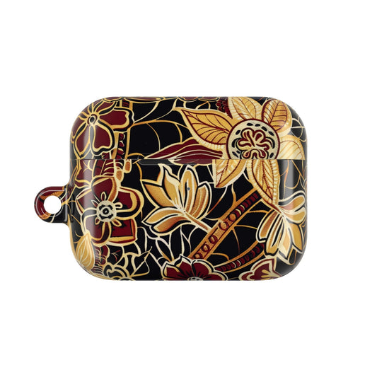 Floral Gold Filigree AirPod Case — Black & Burgundy Decorative Protective Cover - DIGITAL X