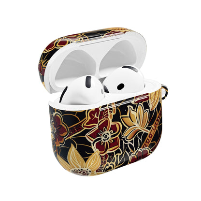 Floral Gold Filigree AirPod Case — Black & Burgundy Decorative Protective Cover - DIGITAL X