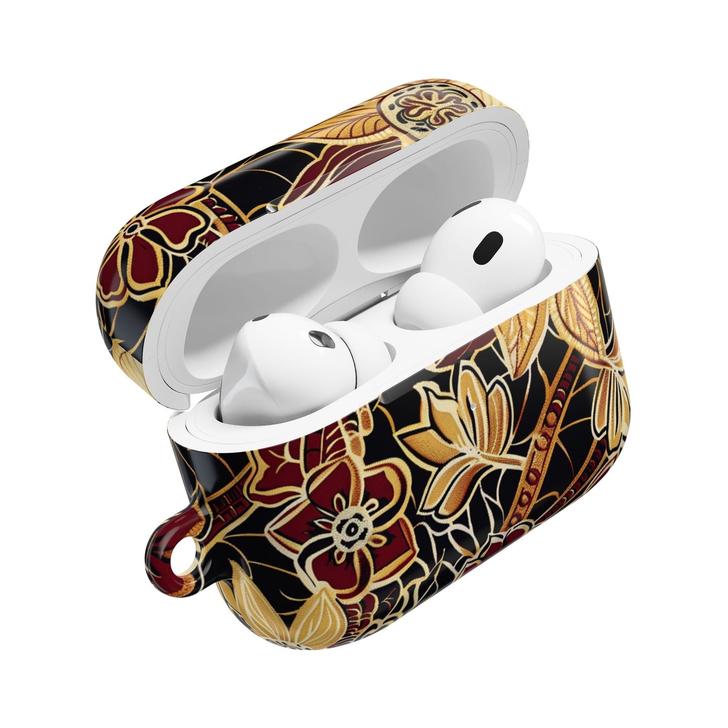 Floral Gold Filigree AirPod Case — Black & Burgundy Decorative Protective Cover - DIGITAL X
