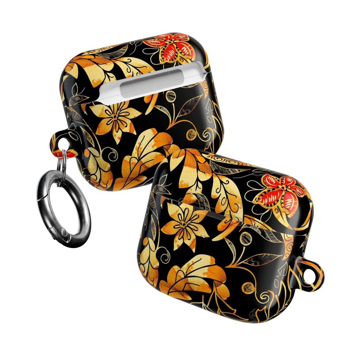 Floral Gold Filigree AirPod Case — Black & Gold Decorative Earbud Cover - DIGITAL X