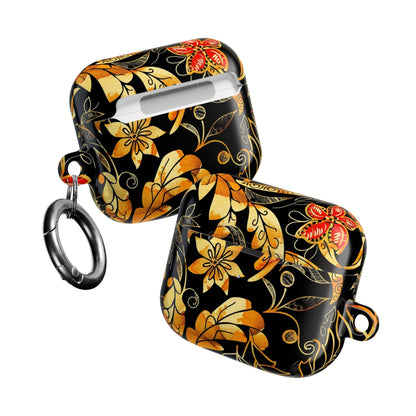 Floral Gold Filigree AirPod Case — Black & Gold Decorative Earbud Cover - DIGITAL X