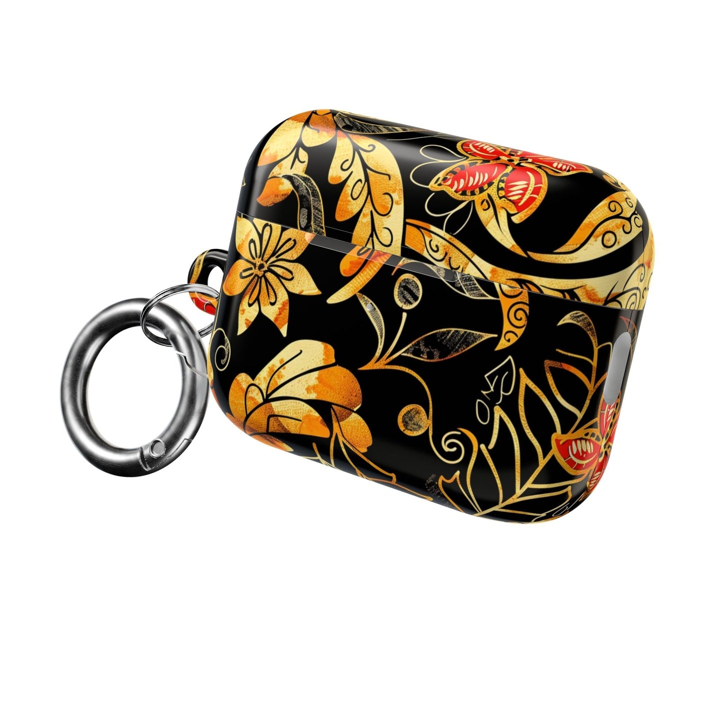 Floral Gold Filigree AirPod Case — Black & Gold Decorative Earbud Cover - DIGITAL X