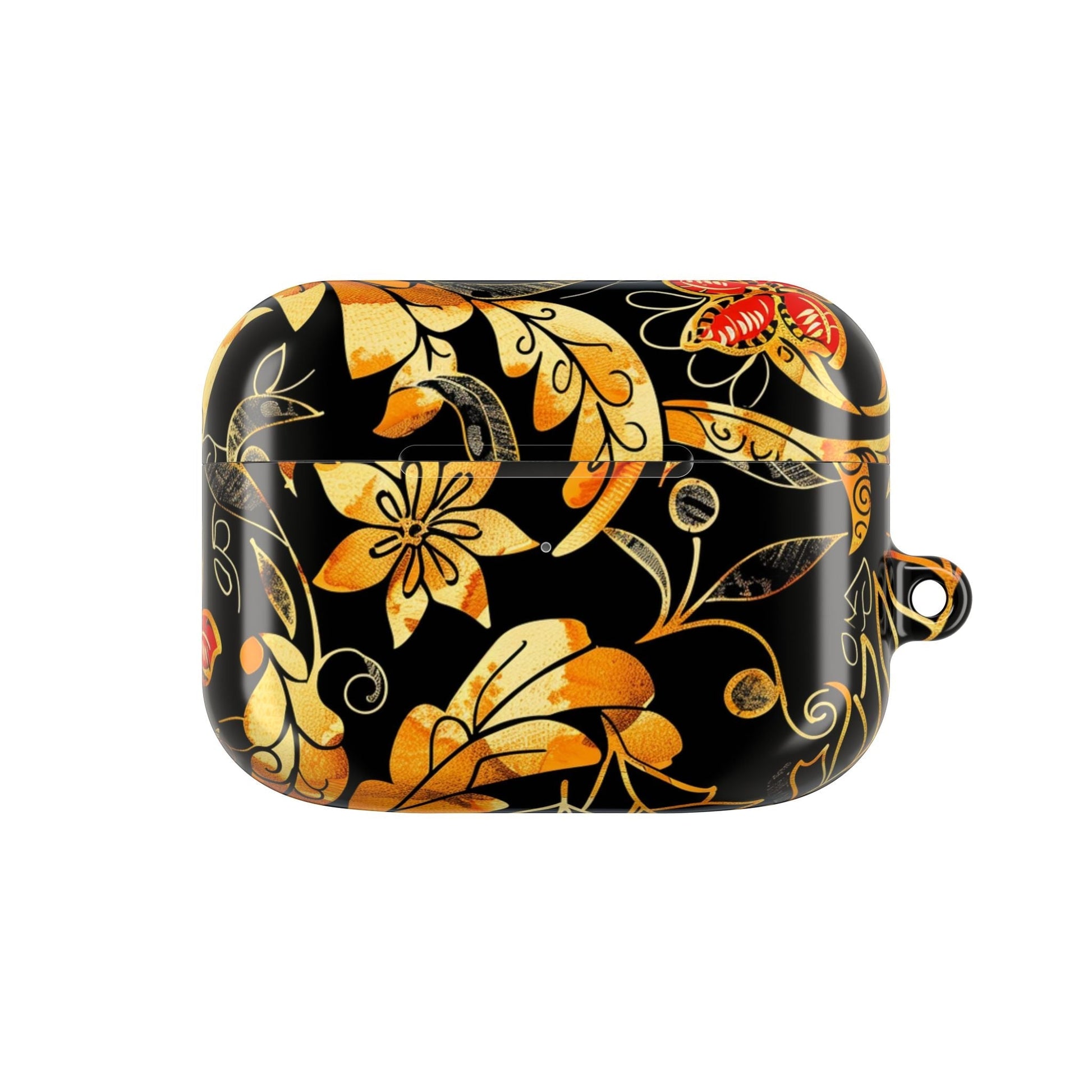 Floral Gold Filigree AirPod Case — Black & Gold Decorative Earbud Cover - DIGITAL X
