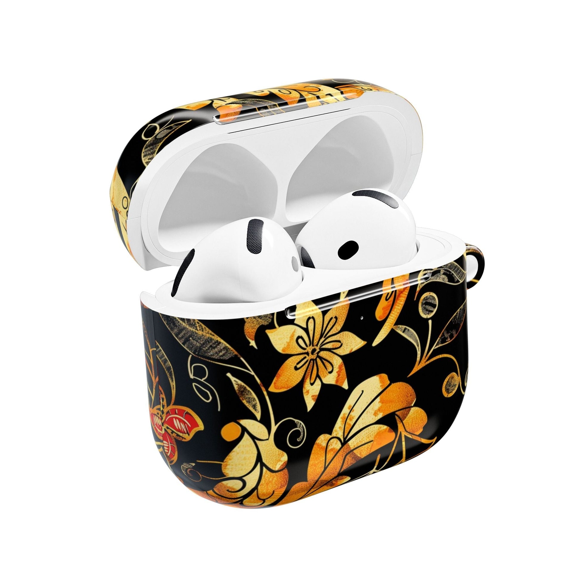Floral Gold Filigree AirPod Case — Black & Gold Decorative Earbud Cover - DIGITAL X