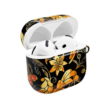 Floral Gold Filigree AirPod Case — Black & Gold Decorative Earbud Cover - DIGITAL X