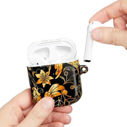 Floral Gold Filigree AirPod Case — Black & Gold Decorative Earbud Cover - DIGITAL X