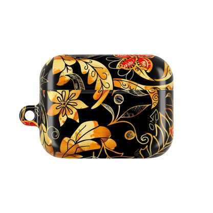 Floral Gold Filigree AirPod Case — Black & Gold Decorative Earbud Cover - DIGITAL X