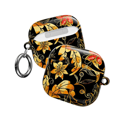 Floral Gold Filigree AirPod Case — Black & Gold Decorative Earbud Cover - DIGITAL X
