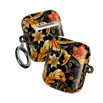 Floral Gold Filigree AirPod Case — Black & Gold Decorative Earbud Cover - DIGITAL X