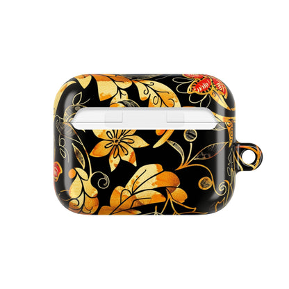 Floral Gold Filigree AirPod Case — Black & Gold Decorative Earbud Cover - DIGITAL X