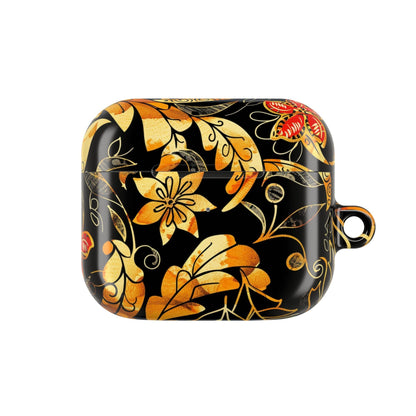 Floral Gold Filigree AirPod Case — Black & Gold Decorative Earbud Cover - DIGITAL X