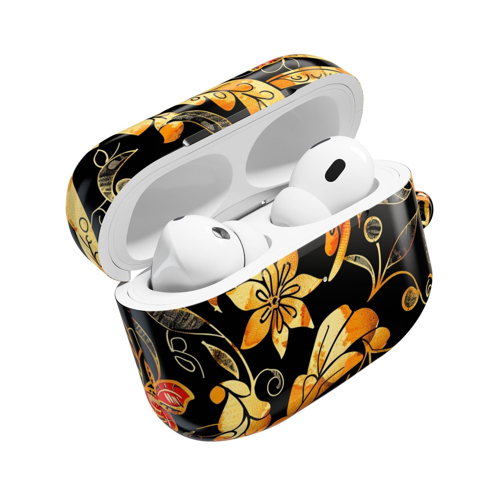 Floral Gold Filigree AirPod Case — Black & Gold Decorative Earbud Cover - DIGITAL X