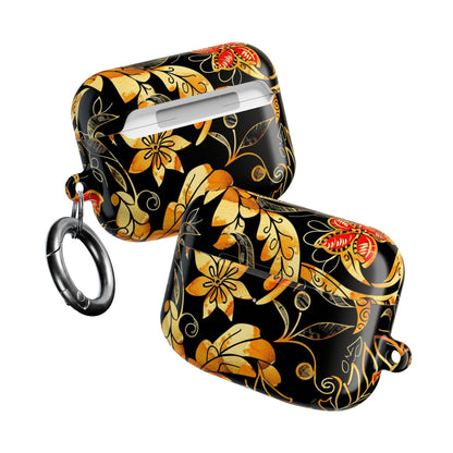 Floral Gold Filigree AirPod Case — Black & Gold Decorative Earbud Cover - DIGITAL X