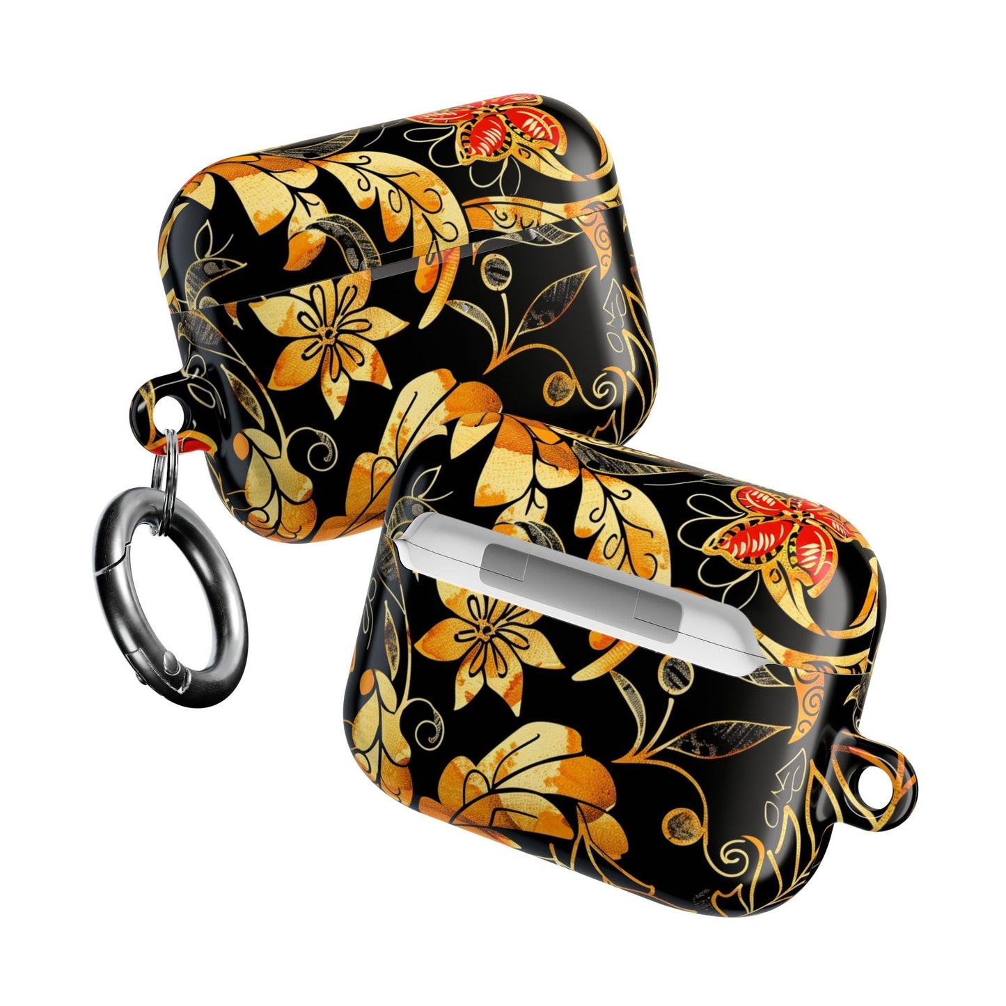 Floral Gold Filigree AirPod Case — Black & Gold Decorative Earbud Cover - DIGITAL X