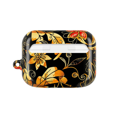 Floral Gold Filigree AirPod Case — Black & Gold Decorative Earbud Cover - DIGITAL X