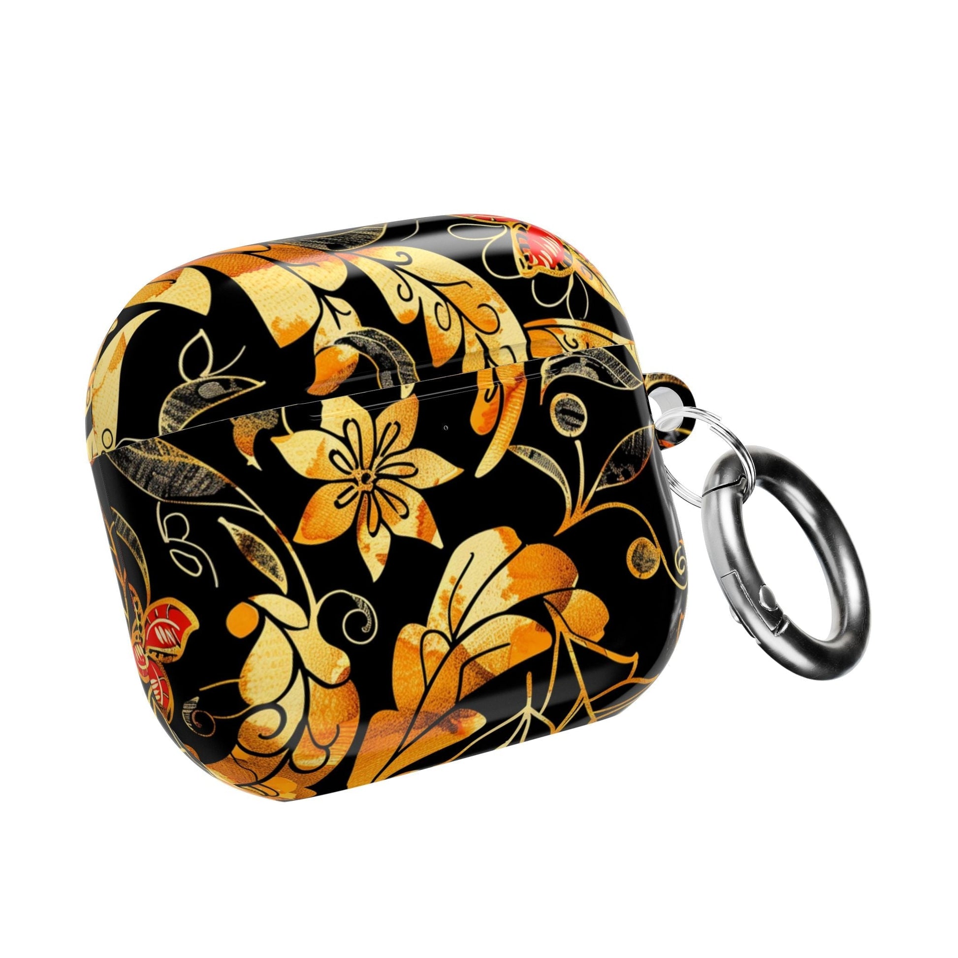 Floral Gold Filigree AirPod Case — Black & Gold Decorative Earbud Cover - DIGITAL X