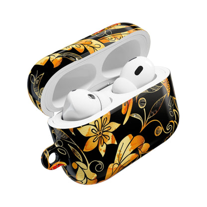 Floral Gold Filigree AirPod Case — Black & Gold Decorative Earbud Cover - DIGITAL X