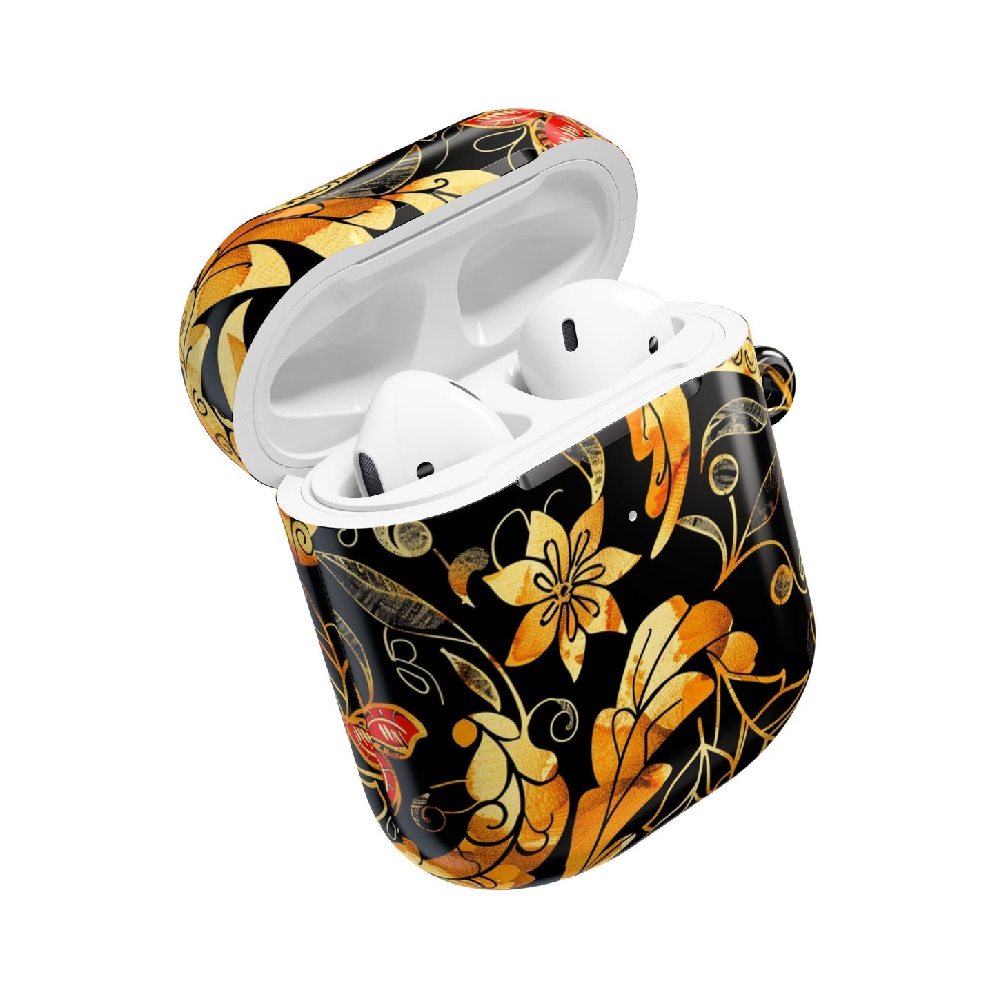 Floral Gold Filigree AirPod Case — Black & Gold Decorative Earbud Cover - DIGITAL X