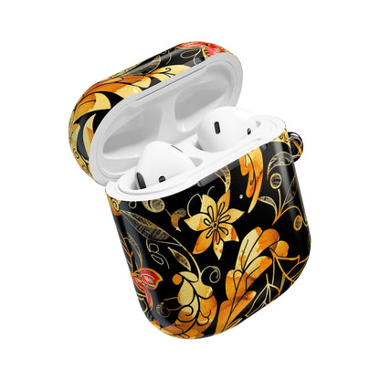 Floral Gold Filigree AirPod Case — Black & Gold Decorative Earbud Cover - DIGITAL X