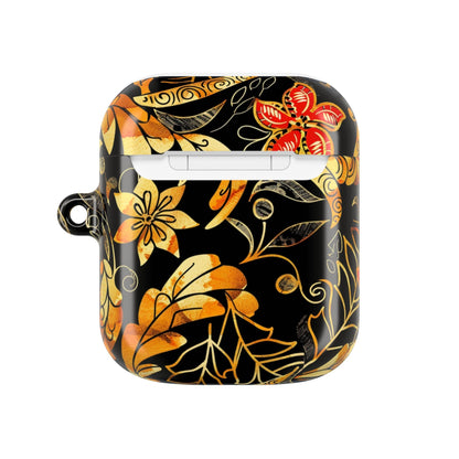 Floral Gold Filigree AirPod Case — Black & Gold Decorative Earbud Cover - DIGITAL X