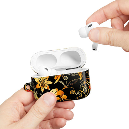 Floral Gold Filigree AirPod Case — Black & Gold Decorative Earbud Cover - DIGITAL X