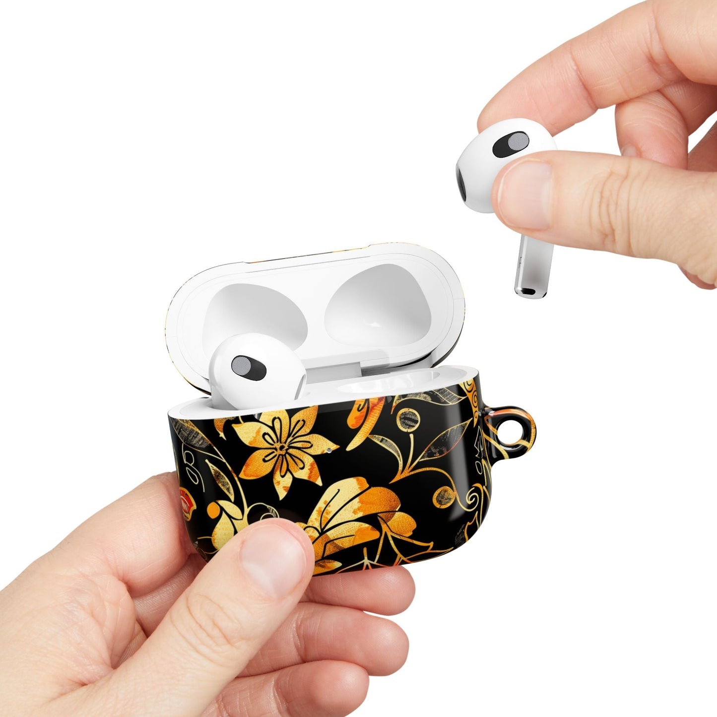 Floral Gold Filigree AirPod Case — Black & Gold Decorative Earbud Cover - DIGITAL X