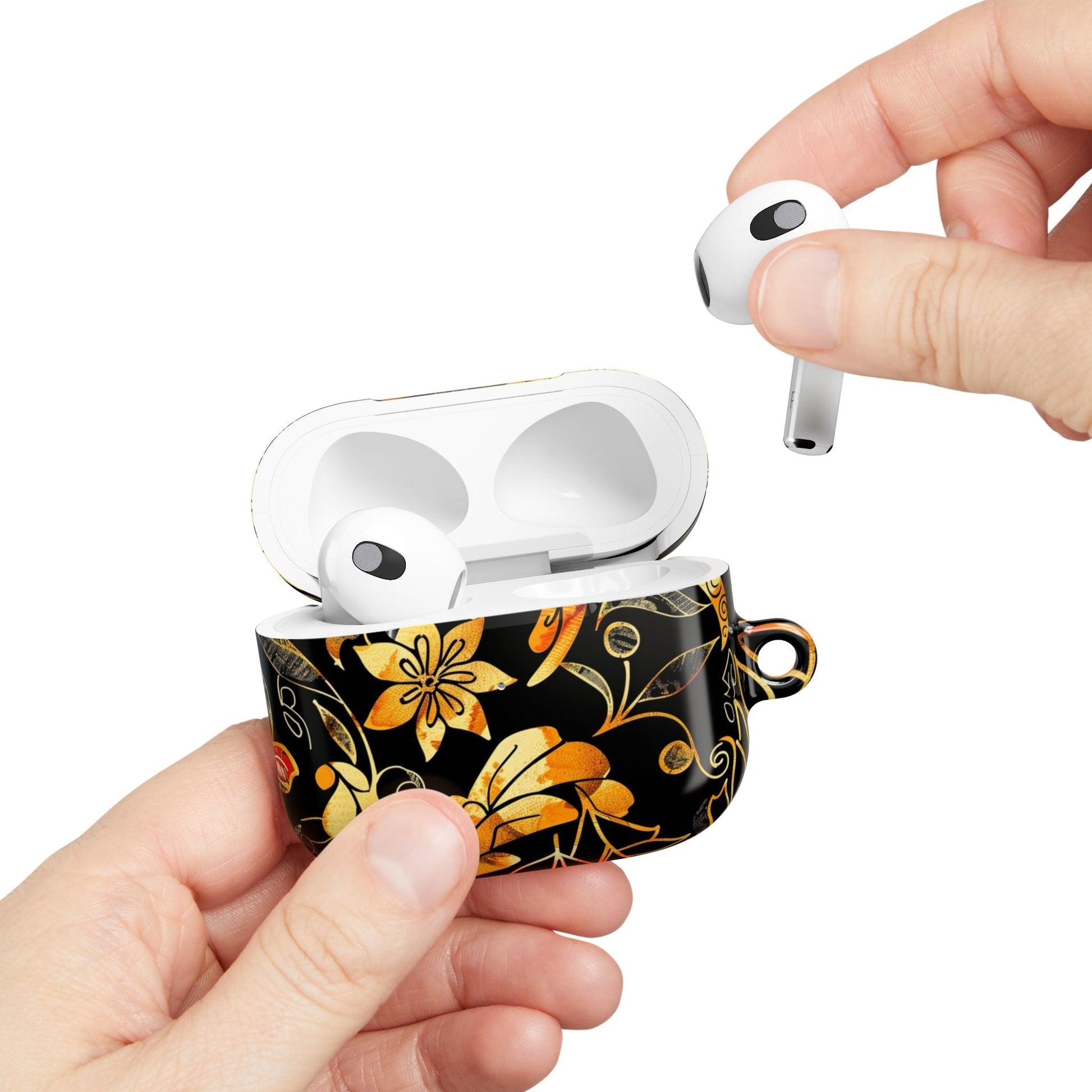 Floral Gold Filigree AirPod Case — Black & Gold Decorative Earbud Cover - DIGITAL X