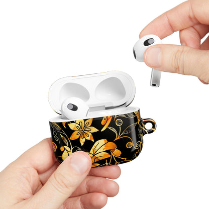 Floral Gold Filigree AirPod Case — Black & Gold Decorative Earbud Cover - DIGITAL X