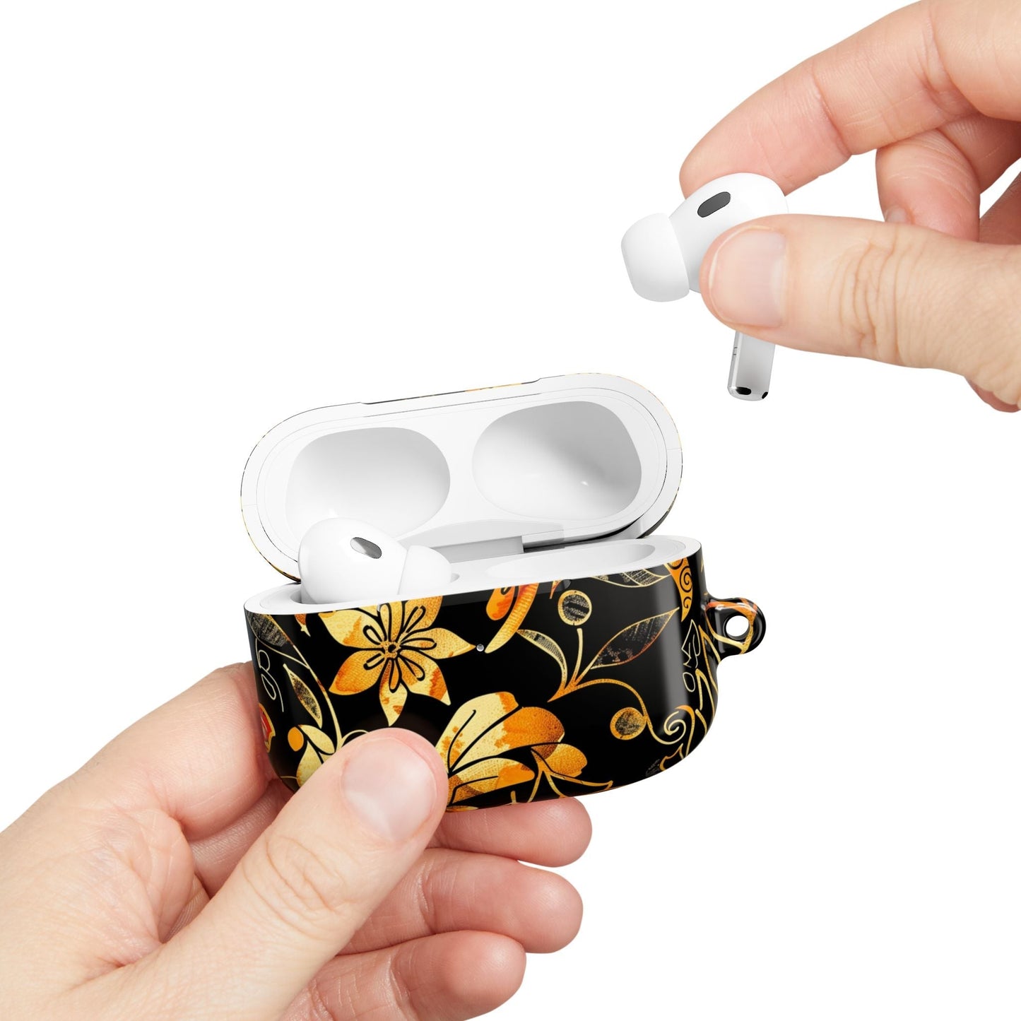 Floral Gold Filigree AirPod Case — Black & Gold Decorative Earbud Cover - DIGITAL X