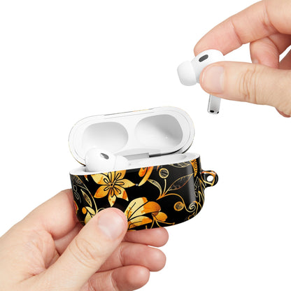 Floral Gold Filigree AirPod Case — Black & Gold Decorative Earbud Cover - DIGITAL X
