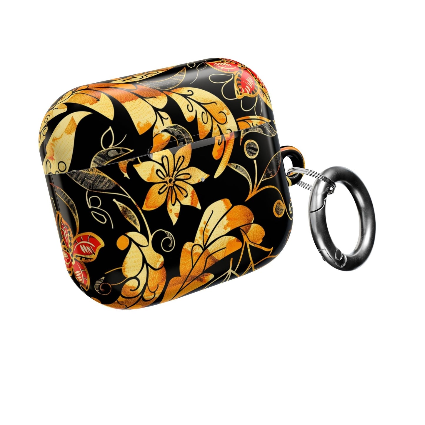 Floral Gold Filigree AirPod Case — Black & Gold Decorative Earbud Cover - DIGITAL X