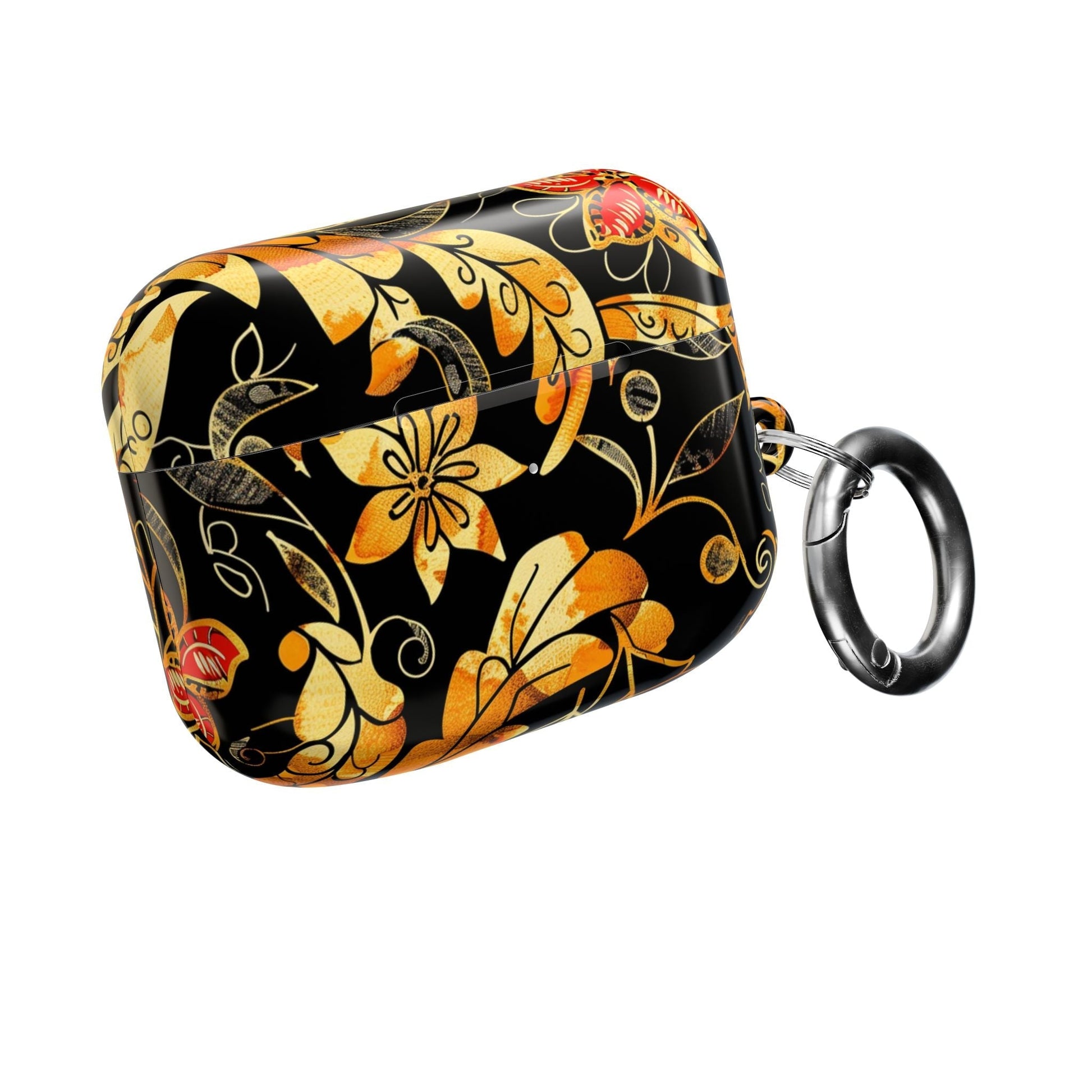 Floral Gold Filigree AirPod Case — Black & Gold Decorative Earbud Cover - DIGITAL X
