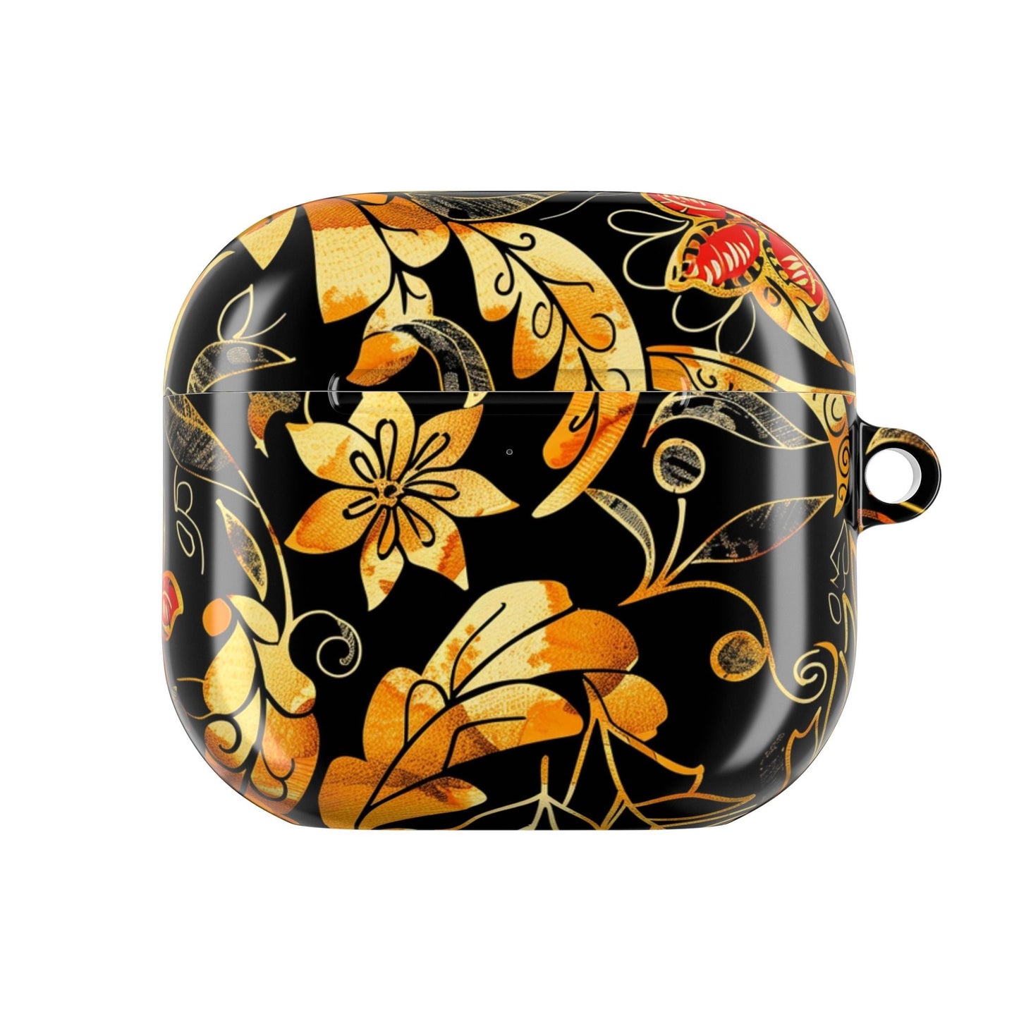 Floral Gold Filigree AirPod Case — Black & Gold Decorative Earbud Cover - DIGITAL X