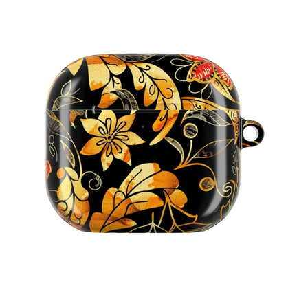 Floral Gold Filigree AirPod Case — Black & Gold Decorative Earbud Cover - DIGITAL X
