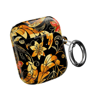 Floral Gold Filigree AirPod Case — Black & Gold Decorative Earbud Cover - DIGITAL X