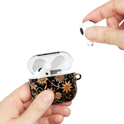 Floral Gold Swirl AirPod Case — Elegant Black & Gold Protective Cover - DIGITAL X