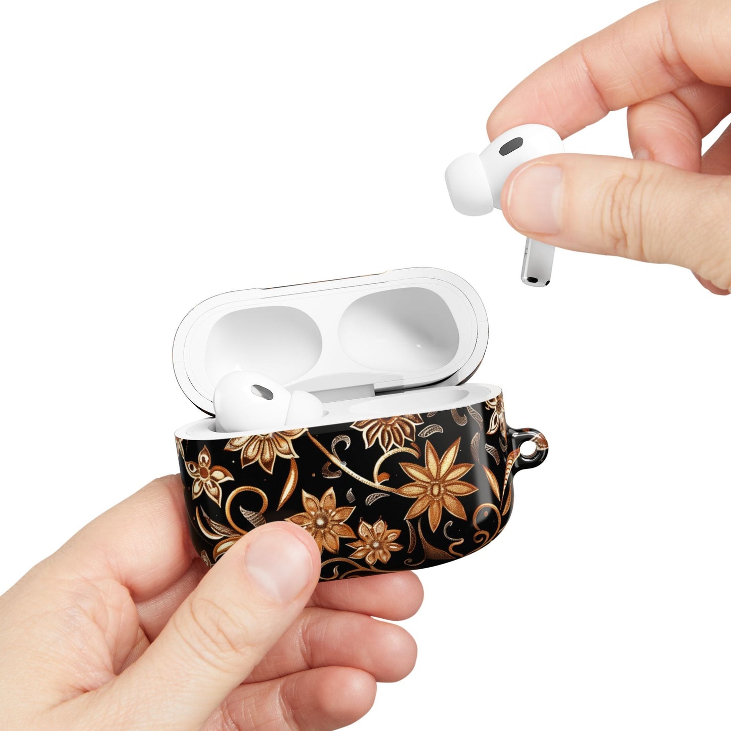 Floral Gold Swirl AirPod Case — Elegant Black & Gold Protective Cover - DIGITAL X