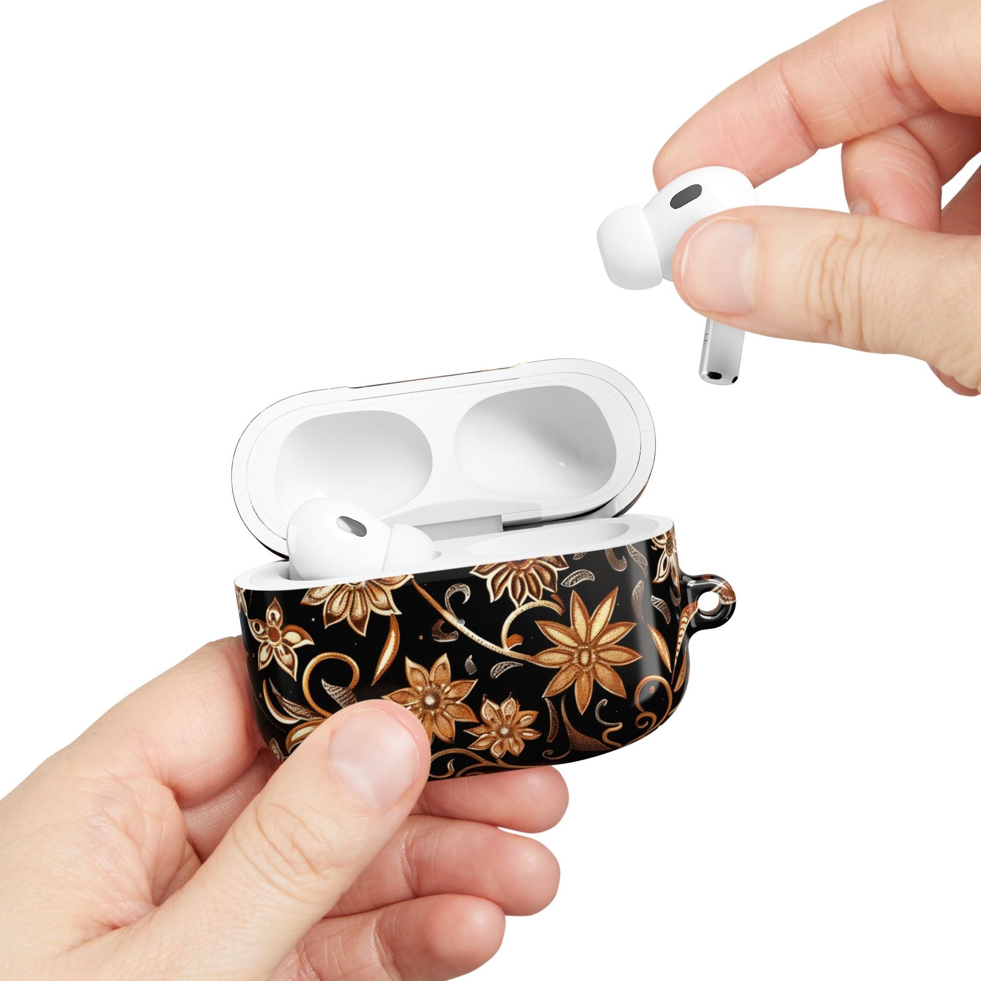 Floral Gold Swirl AirPod Case — Elegant Black & Gold Protective Cover - DIGITAL X