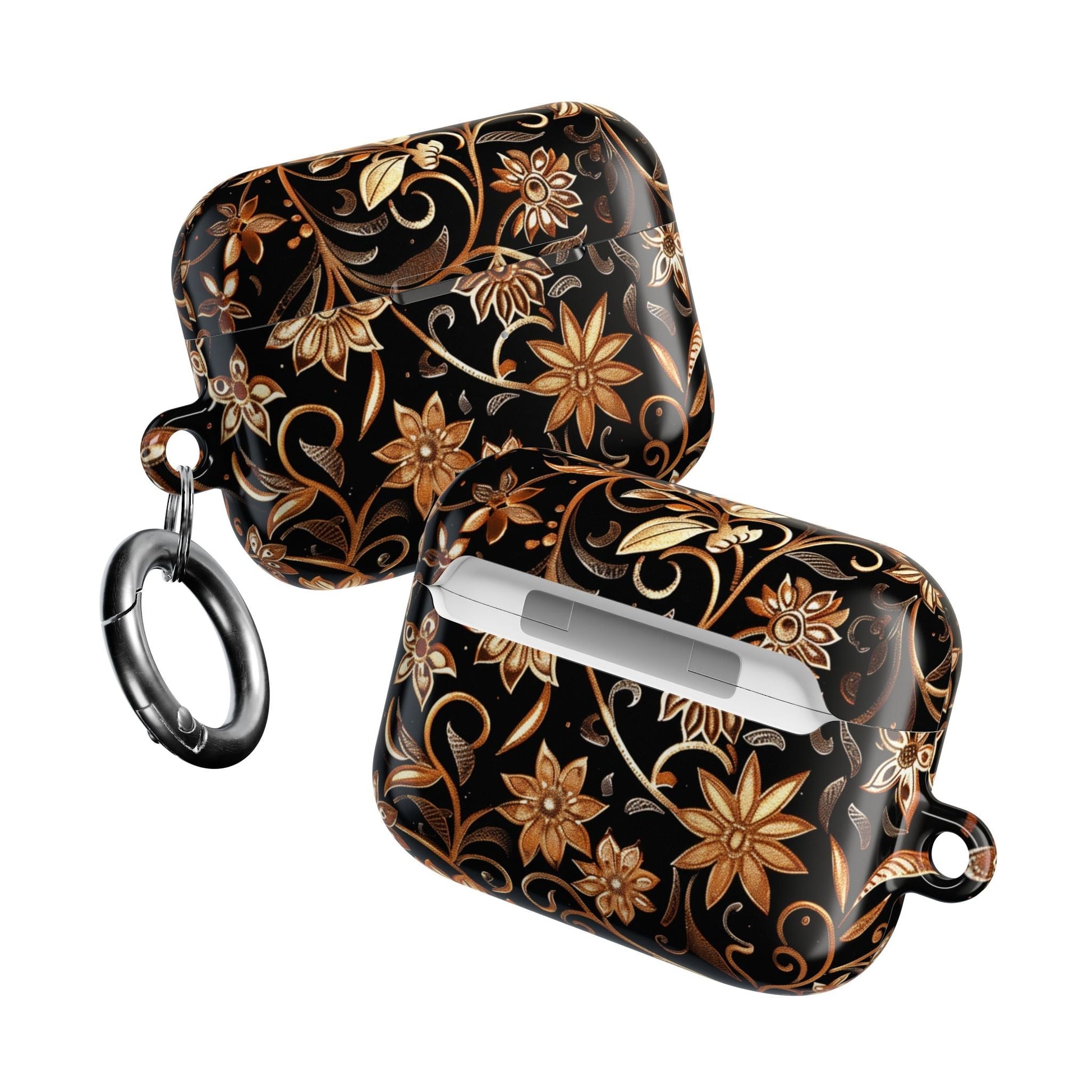 Floral Gold Swirl AirPod Case — Elegant Black & Gold Protective Cover - DIGITAL X