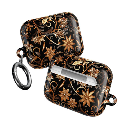 Floral Gold Swirl AirPod Case — Elegant Black & Gold Protective Cover - DIGITAL X