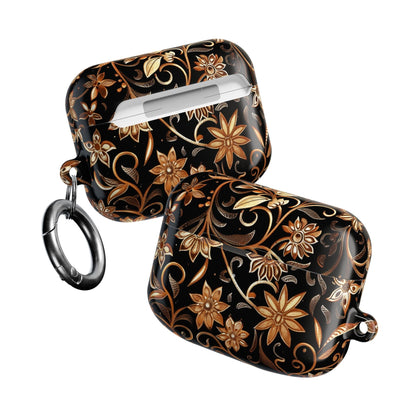 Floral Gold Swirl AirPod Case — Elegant Black & Gold Protective Cover - DIGITAL X