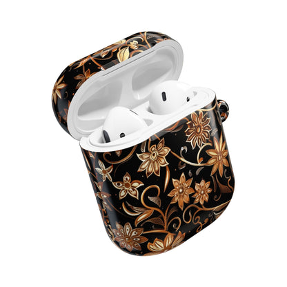 Floral Gold Swirl AirPod Case — Elegant Black & Gold Protective Cover - DIGITAL X