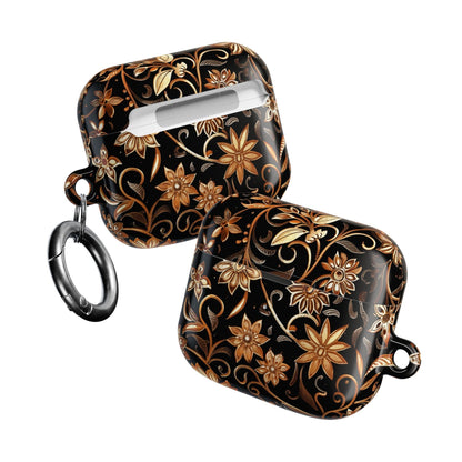 Floral Gold Swirl AirPod Case — Elegant Black & Gold Protective Cover - DIGITAL X