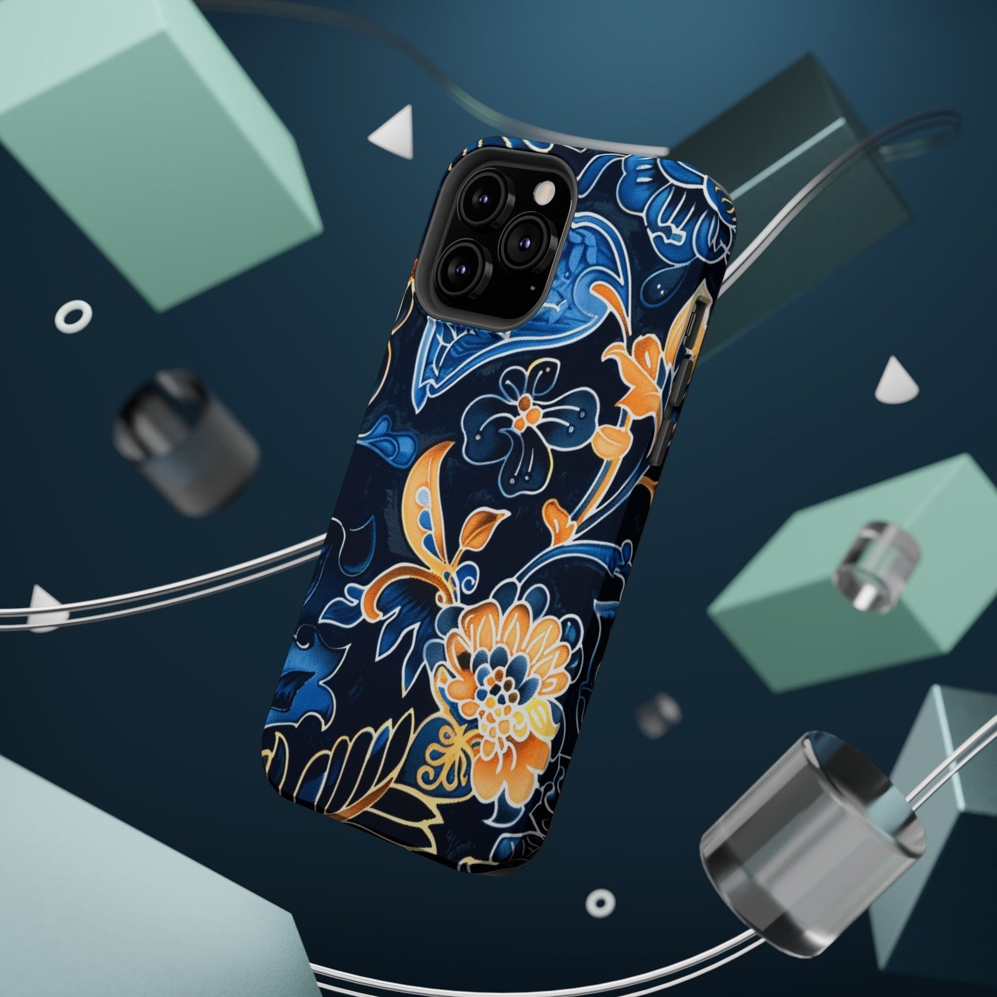 Floral Indigo Pattern Magnetic Impact Phone Case - DIGITAL X