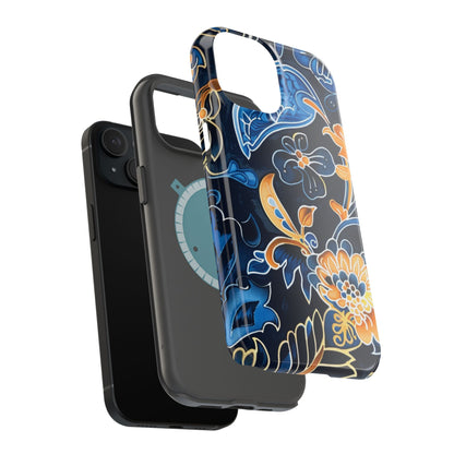 Floral Indigo Pattern Magnetic Impact Phone Case - DIGITAL X