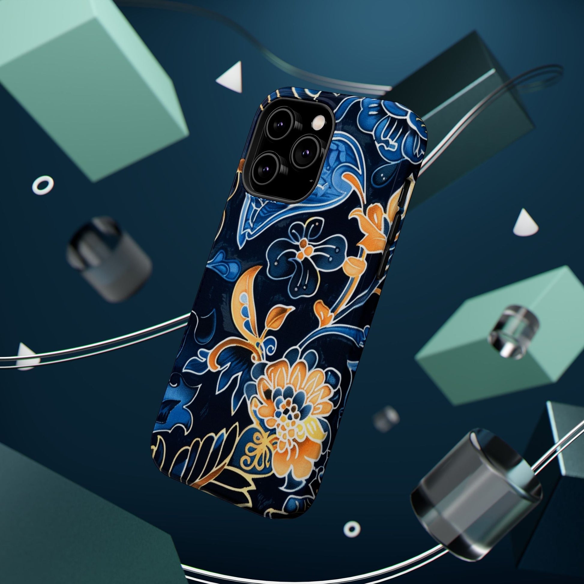 Floral Indigo Pattern Magnetic Impact Phone Case - DIGITAL X